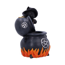 Load image into Gallery viewer, Familiar Brew Backflow Incense Burner 18cm - Black Cat Pentacle Cauldron Design