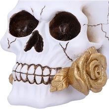 Laden Sie das Bild in den Galerie-Viewer, Gothic Skull Dark Romance Ornament Golden Rose Fantasy Figurine Macabre Home Decor