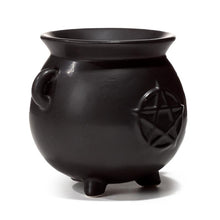 Load image into Gallery viewer, Ceramic Black Witches Cauldron Oil Burner with Pentagram - Gothic Home Decor