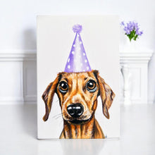 Load image into Gallery viewer, Party Dachshund Ceramic Tile Art 20X30cm Wall Decor by Victoria Coleman - Ready to Hang | Adorable Dog Themed Art Tile, Dachshund Gift, Unique Home Decor