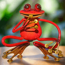 Laden Sie das Bild in den Galerie-Viewer, Charming Enamel Red Frog Sculpture Hand-Painted Metal Frog, Glazed Garden Ornament, Indoor/Outdoor Whimsical Animal Decor
