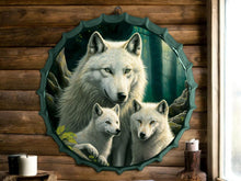 Laden Sie das Bild in den Galerie-Viewer, Majestic Wolf Family Metal Wall Art - 42cm Diameter, Ready to Hang, Nature Decor, Wildlife Metal Sign-OsirisTradingUK