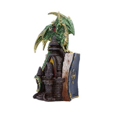 Load image into Gallery viewer, Gothic Mystical Dragon Perched on Castle with Book and Pentagram Fantasy Gift