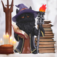 Laden Sie das Bild in den Galerie-Viewer, Black Wizard Cat Figurine Mystic Witchcraft Statue Fantasy Gothic Spellcaster Ornament