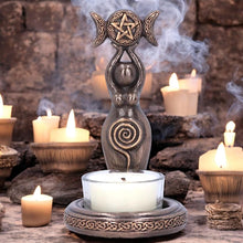 Load image into Gallery viewer, Triple Goddess Tealight Holder Wiccan Altar Decor Pagan Spiritual Alter ornament Statue