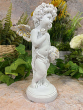 Load image into Gallery viewer, Elegant Cherub with Golden Rose Basket Statue, Artisanal Cherub Sculpture, Heavenly Floral Decor, Angelic Figurine, Unique Handcrafted Gift-OsirisTradingUK