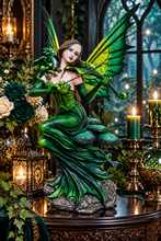 Charger l'image dans la galerie, Emerald Green Fairy Dragon Figurine 55cm Woodland Fantasy Violin Statue Decor