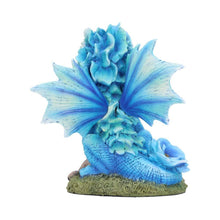 Load image into Gallery viewer, Blue Baby Dragon Figurine 11cm – Fantasy Resin Ornament with Rose & Glitter Wings