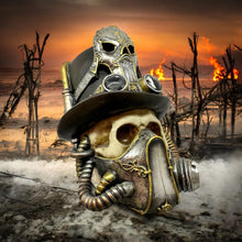 Laden Sie das Bild in den Galerie-Viewer, Steampunk Skull with Gas Mask Gothic Figurine Ornament Fantasy Apocalypse Statue