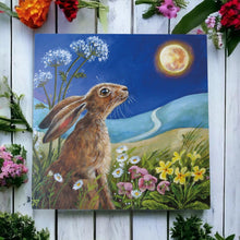 Load image into Gallery viewer, Judith Yates MOON GAZE SPRING HARE Ceramic Art Tile 20x20cm - Unique Wall Decor