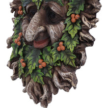 Laden Sie das Bild in den Galerie-Viewer, Pagan Horned Forest Guardian Sculpture Green Man Wall Plaque Wiccan Decor