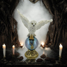 Laden Sie das Bild in den Galerie-Viewer, Mystical Snowy Owl on Crystal Ball Statue - Fantasy Decor - Resin Art Sculpture-OsirisTradingUK