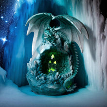 Laden Sie das Bild in den Galerie-Viewer, Blue Ice Dragon with LED Crystal | Fantasy Mythical Creature Ornament | Gothic Resin Sculpture