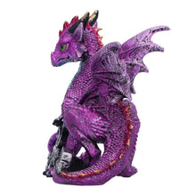 Laden Sie das Bild in den Galerie-Viewer, Mystical Purple Dragon Ornament with Eye Key – Gothic Resin Figurine Fantasy Decor