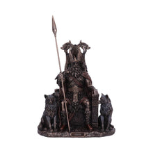 Load image into Gallery viewer, Bronze Odin All Father Figurine | Norse Mythology Statue with Wolves and Throne 22cm
