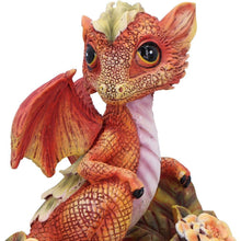 Load image into Gallery viewer, Baby Dragon Fantasy Statue Orange Mythical Creature Figurine Floral Resin Collectible