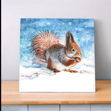 Laden Sie das Bild in den Galerie-Viewer, Enchanting Winter Squirrel Ceramic Picture Tile S. Jones Art Wall Decor Adorable Squirrel Artwork Nature Lover Gift Winter Wonderland Tile-OsirisTradingUK