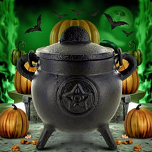 Load image into Gallery viewer, Cast Iron Pentagram Cauldron Wiccan Altar Tool Pagan Witchcraft Ritual Burner