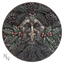 Load image into Gallery viewer, Winter Yule Green Man Wall Plaque - Resin Woodland Spirit Decor, Pagan Fantasy Art