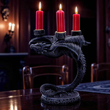 Laden Sie das Bild in den Galerie-Viewer, Gothic Dragon Candle Holder Triple Candelabra Fantasy Medieval Sculpture Decor