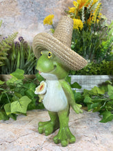 Load image into Gallery viewer, Hilarious Resin Frog with Sombrero: Quirky 21.5-inch Garden Ornament for Fun-Loving Spaces-OsirisTradingUK