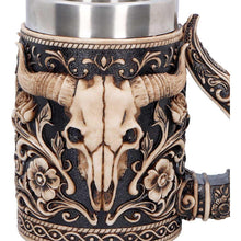 Load image into Gallery viewer, Bull Skull Tankard Western Cowboy Mug Gothic Barware Collectible Drinkware