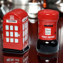 Load image into Gallery viewer, London Inspired Ceramic Salt and Pepper Shakers Red Phone Box Post Office Design
