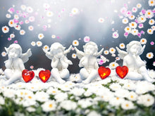 Load image into Gallery viewer, Cherubic Sentinels with Crystal Hearts - Set of 4 Angelic Resin Cherubs, Captivating Love Guardians Home Decor