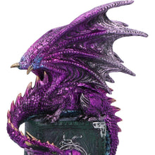 Load image into Gallery viewer, Gothic Purple Dragon Figurine on Spell book Mythical Grimoire Fantasy Sculpture