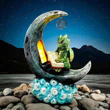 Laden Sie das Bild in den Galerie-Viewer, Mystical Green Dragon on Crescent Moon – LED Figurine Gothic Fantasy Decor