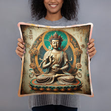 Laden Sie das Bild in den Galerie-Viewer, Medizin-Buddha-Kissen – tibetische Heilgottheit im antiken Stil, 18" x 18", spirituelles Wohndekor