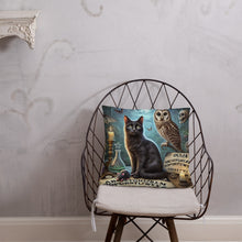 Load image into Gallery viewer, Magical World Inspired Cushion | Enchanted Black Cat, Owl & Ouija Board Design | Witchy Home Decor | Mystical Gothic Pillow