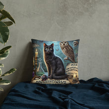 Load image into Gallery viewer, Magical World Inspired Cushion | Enchanted Black Cat, Owl & Ouija Board Design | Witchy Home Decor | Mystical Gothic Pillow