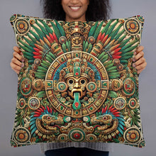 Load image into Gallery viewer, Ancient Mayan God Kukulkan Motif Cushion - Decorative Throw Pillow, Aztec-Inspired Home Decor, Vibrant Cultural Accent