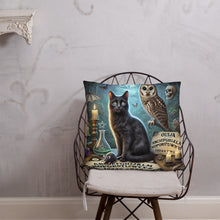 Load image into Gallery viewer, Magical World Inspired Cushion | Enchanted Black Cat, Owl & Ouija Board Design | Witchy Home Decor | Mystical Gothic Pillow