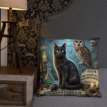 Load image into Gallery viewer, Magical World Inspired Cushion | Enchanted Black Cat, Owl & Ouija Board Design | Witchy Home Decor | Mystical Gothic Pillow
