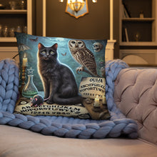 Load image into Gallery viewer, Magical World Inspired Cushion | Enchanted Black Cat, Owl & Ouija Board Design | Witchy Home Decor | Mystical Gothic Pillow