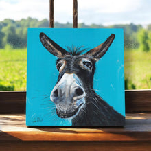Load image into Gallery viewer, Elvis the Donkey Ceramic Art Tile by Pankhurst Gallery 20x20 cm – Wall Hanging Decor in Gift Box