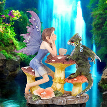 Load image into Gallery viewer, Mystical Fairy and Dragon Statue - Fantasy Toadstool Decor Ornament 16cm