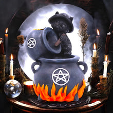 Load image into Gallery viewer, Familiar Brew Backflow Incense Burner 18cm - Black Cat Pentacle Cauldron Design