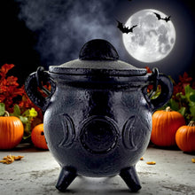 Laden Sie das Bild in den Galerie-Viewer, Cast Iron Triple Moon Cauldron Wiccan Altar Tool Pagan Witchcraft Ritual Burner