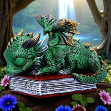 Laden Sie das Bild in den Galerie-Viewer, Fantasy Sleeping Dragon Ornament Gothic Creature Figurine on Magic Spell Book