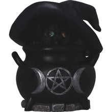 Load image into Gallery viewer, Peek-a-Brew Cat in Cauldron Ornament – 14.5cm Light-Up Gothic Decor