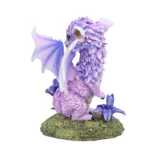 Load image into Gallery viewer, Cute Lavender Dragon Figurine – Mythical Fantasy Resin Statue with Floral Base 12cm