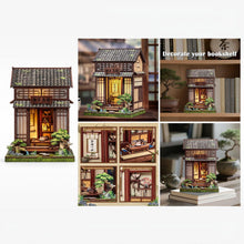 Laden Sie das Bild in den Galerie-Viewer, DIY Japanese Tea House Miniature Kit LED Bookshelf Display Model Craft Adult Gift