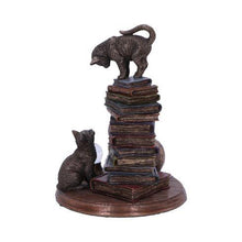 Load image into Gallery viewer, Feline Scholars Alchemy Bronze Figurine – Gothic Cats and Books Home Display