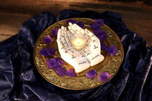 Load image into Gallery viewer, Palmist's Guide White Chiromancy Hands Candle Holder | Gothic Home Decor, Hand-Painted Resin, 22.3cm