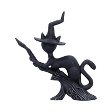 Laden Sie das Bild in den Galerie-Viewer, Bewitch Spell Cat Figurine Flying Wiccan kitty Broomstick Fantasy Halloween Altar