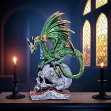 Laden Sie das Bild in den Galerie-Viewer, Gothic Dragon on Skull & Spell book Figurine Mythical Fantasy Ornament Art Decor