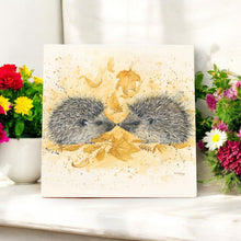 Load image into Gallery viewer, Snuffle and Spike Hedgehog Ceramic Art Tile by Bree Merryn 20X20cm Wall Art Boxed Home Decor Cute Animal Lover Gift